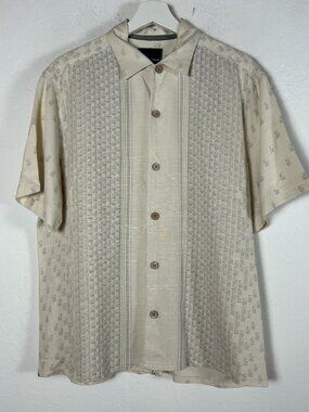 Tommy Bahama Silk Basketweave Textured Short Sleeve Button Up Camp Shirt Medium